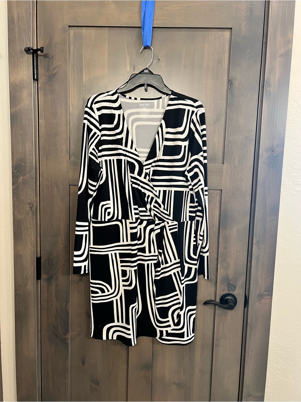 Nine West Black and White Long Sleeve Wrap Dress